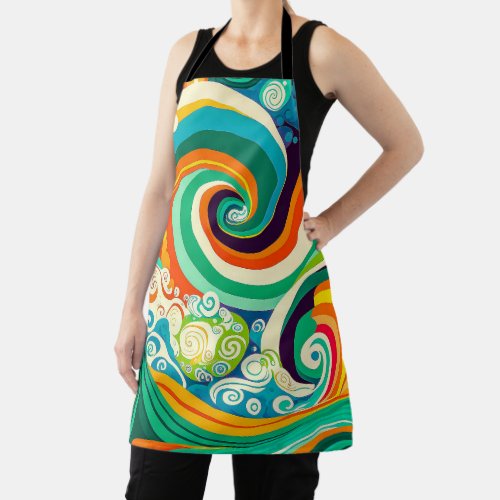 Abstract Colorful Retro 70s Hippie Waves Artwork  Apron