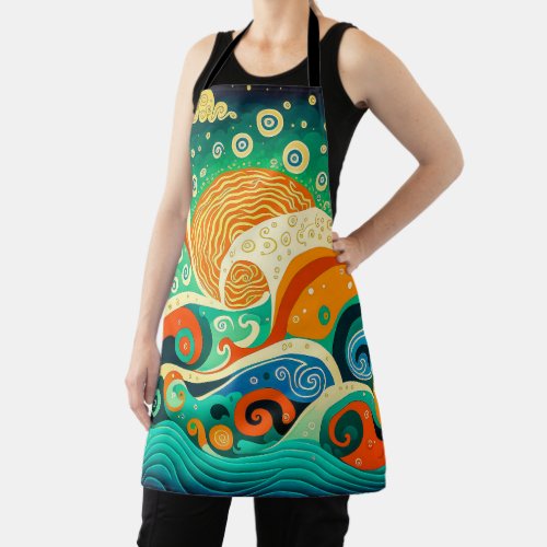 Abstract Colorful Retro 70s Hippie Waves Artwork  Apron