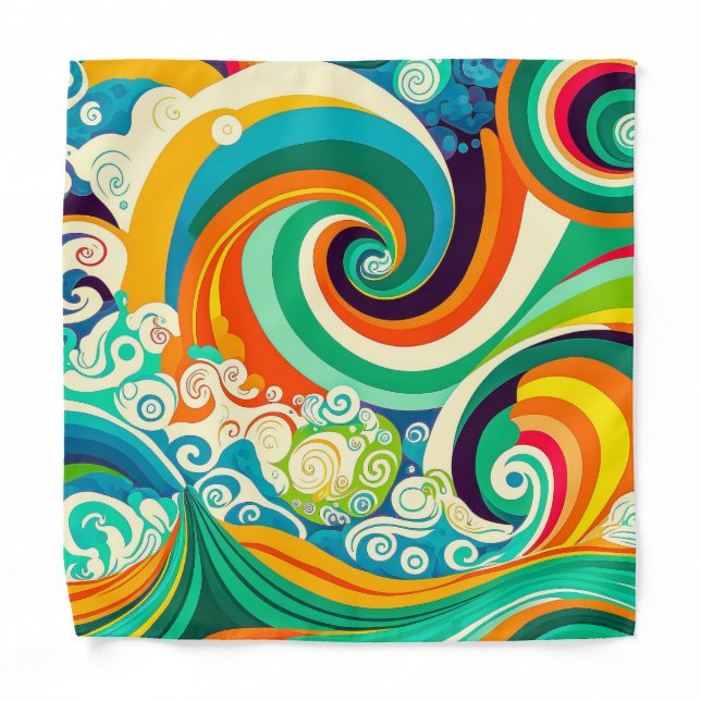 Abstract Colorful Retro 70s Hippie Waves Artwork | Bandana (Front)