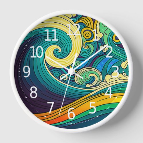 Abstract Colorful Retro 70s Hippie Waves Artwork  Clock