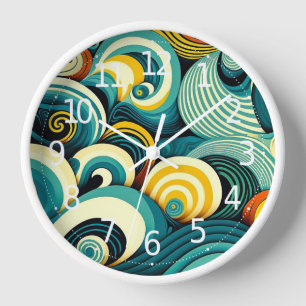 Abstract Colorful Retro 70s Hippie Waves Artwork Clock