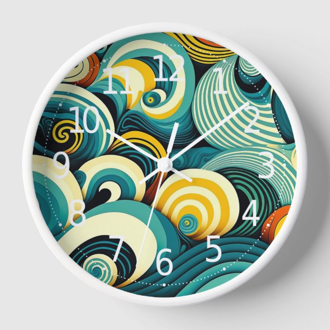 Abstract Colorful Retro 70s Hippie Waves Artwork | Clock (Front)