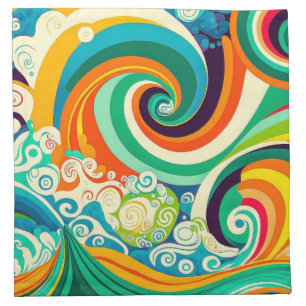 Abstract Colorful Retro 70s Hippie Waves Artwork Cloth Napkin