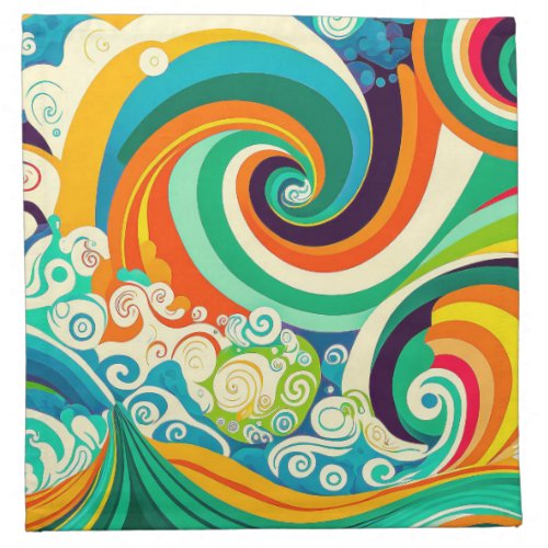 Abstract Colorful Retro 70s Hippie Waves Artwork  Cloth Napkin