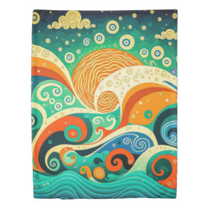 Abstract Colorful Retro 70s Hippie Waves Artwork Duvet Cover