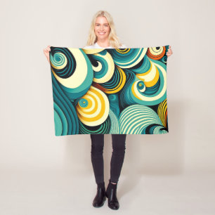 Abstract Colorful Retro 70s Hippie Waves Artwork   Fleece Blanket