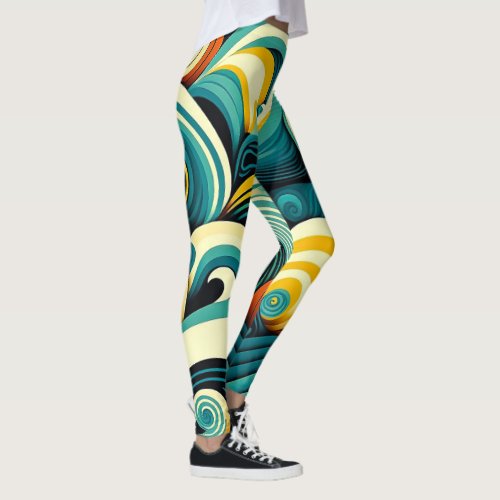 Abstract Colorful Retro 70s Hippie Waves Artwork  Leggings