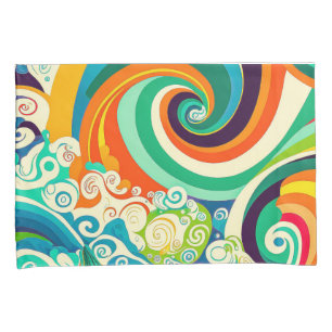 Abstract Colorful Retro 70s Hippie Waves Artwork   Pillow Case
