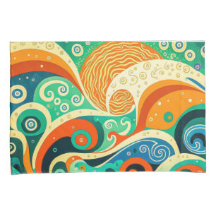 Abstract Colorful Retro 70s Hippie Waves Artwork   Pillow Case