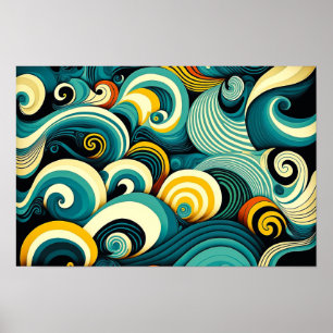 Abstract Colorful Retro 70s Hippie Waves Artwork Poster