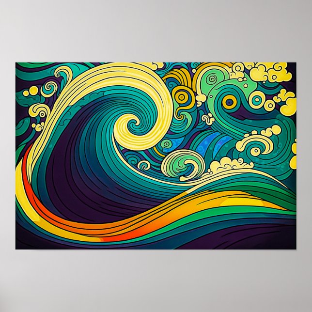 Abstract Colorful Retro 70s Hippie Waves Artwork | Poster (Front)