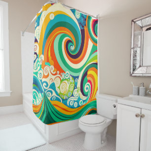 Abstract Colorful Retro 70s Hippie Waves Artwork   Shower Curtain