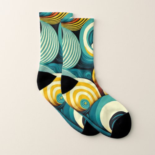Abstract Colorful Retro 70s Hippie Waves Artwork  Socks