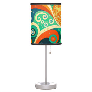 Abstract Colorful Retro 70s Hippie Waves Artwork   Table Lamp