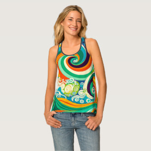 Abstract Colorful Retro 70s Hippie Waves Artwork   Tank Top