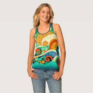 Abstract Colorful Retro 70s Hippie Waves Artwork Tank Top