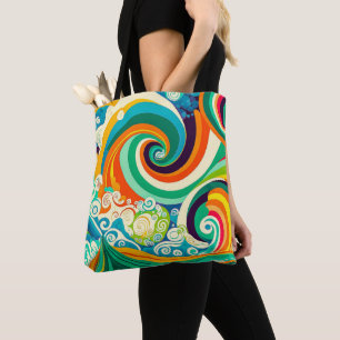 Abstract Colorful Retro 70s Hippie Waves Artwork   Tote Bag