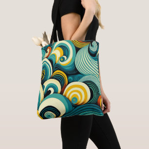 Abstract Colorful Retro 70s Hippie Waves Artwork   Tote Bag
