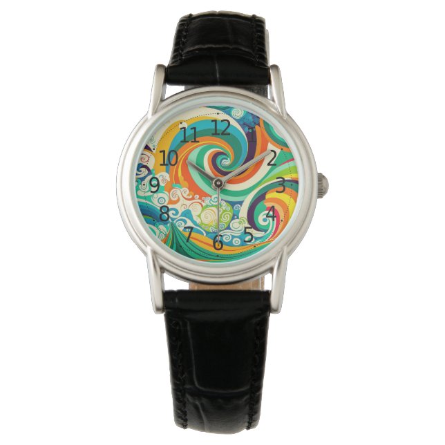 Abstract Colorful Retro 70s Hippie Waves Artwork | Watch (Front)