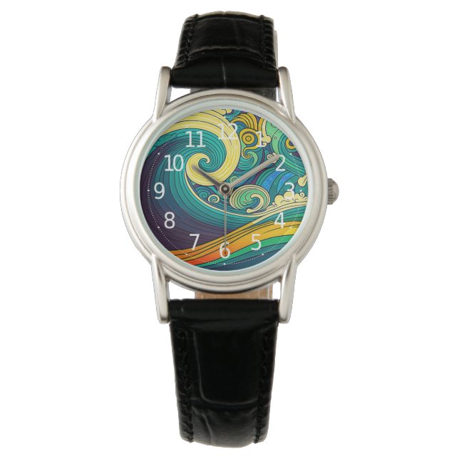 Abstract Colorful Retro 70s Hippie Waves Artwork | Watch (Front)