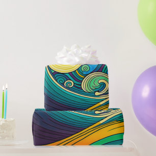 Abstract Colorful Retro 70s Hippie Waves Artwork Wrapping Paper