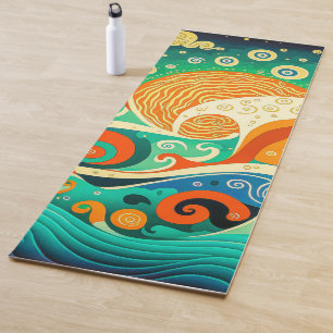 Abstract Colorful Retro 70s Hippie Waves Artwork Yoga Mat