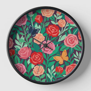 Abstract Colorful Roses Butterflies Art Clocks
