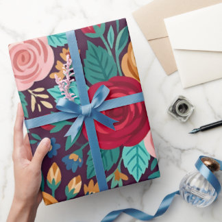 Abstract Colorful Roses Butterfly Wrapping Paper