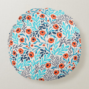 Abstract Colorful Roses: Vintage Floral Round Pillow