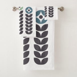 Abstract colorful Scandinavian flowers Bath Towel Set