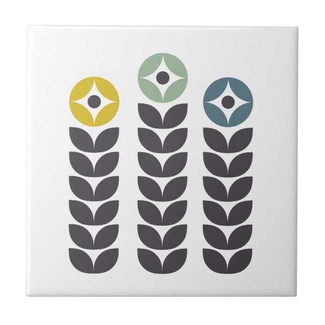 Abstract colorful Scandinavian flowers Ceramic Tile (Front)