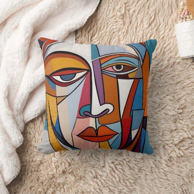 Abstract Colorful Shapes Face Throw Pillow (Blanket)