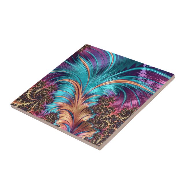 Abstract Colorful Shiny Feather - Beautiful Ceramic Tile (Side)