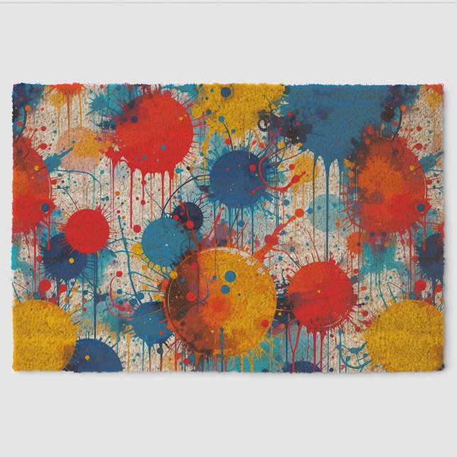 Abstract Colorful Splatter Art Fiber Doormat (Front)