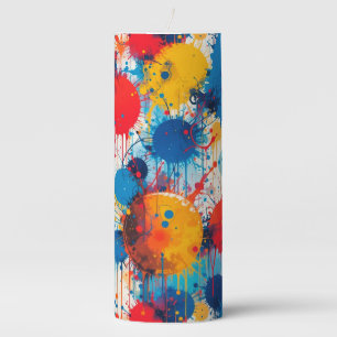 Abstract Colorful Splatter Art Pillar Candle