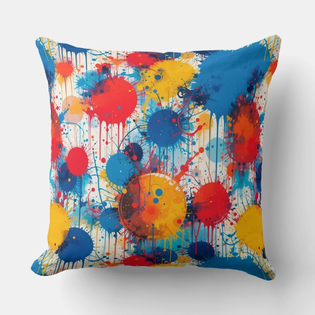 Abstract Colorful Splatter Art Throw Pillow (Front)