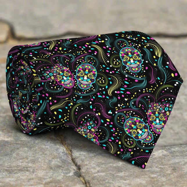 Abstract Colorful Spooky Skulls Halloween Neck Tie (Creator Uploaded)