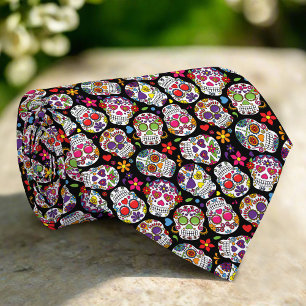 Abstract Colorful Spooky Skulls Halloween Neck Tie