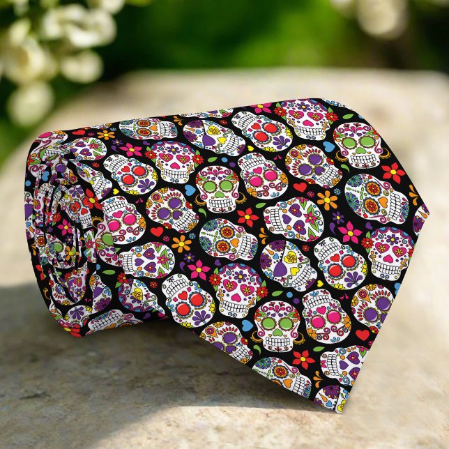 Abstract Colorful Spooky Skulls Halloween Neck Tie (Creator Uploaded)