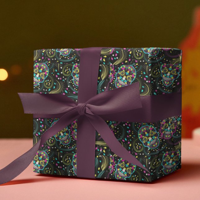 Abstract Colorful Spooky Skulls Halloween Wrapping Paper (Creator Uploaded)