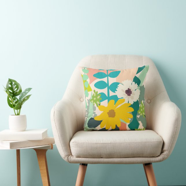 Abstract Colorful Spring Florals Modern Home    Throw Pillow (Chair)