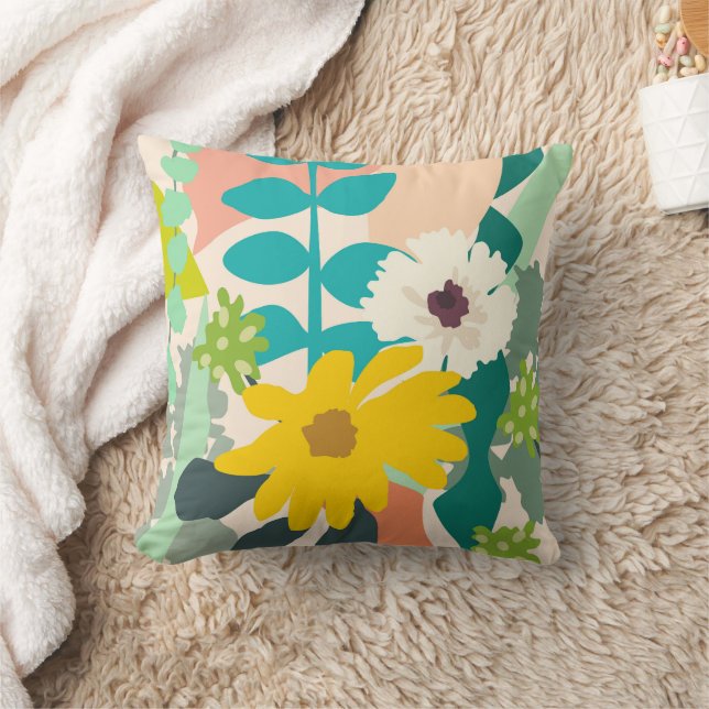 Abstract Colorful Spring Florals Modern Home   Throw Pillow (Blanket)