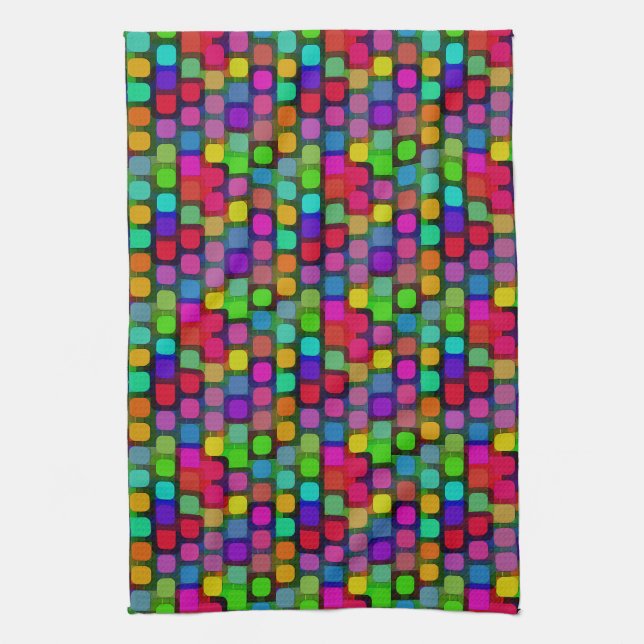 Abstract Colorful Square Pattern Kitchen Towel (Vertical)