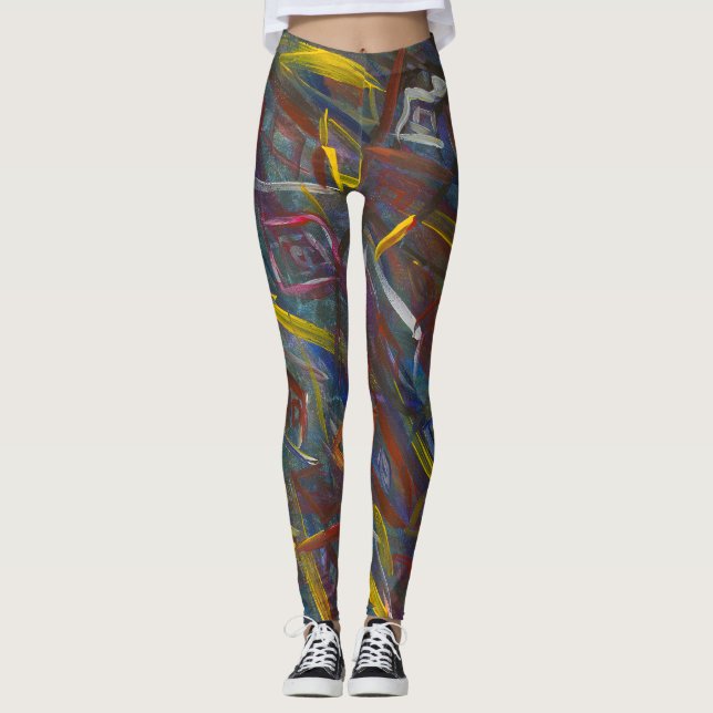 Abstract Colorful "Squares" Leggings (Front)