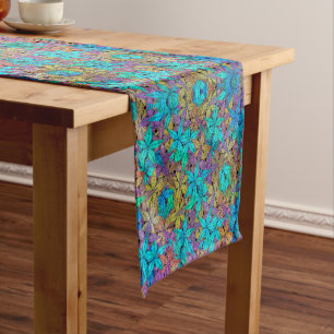 Abstract colorful star pattern short table runner