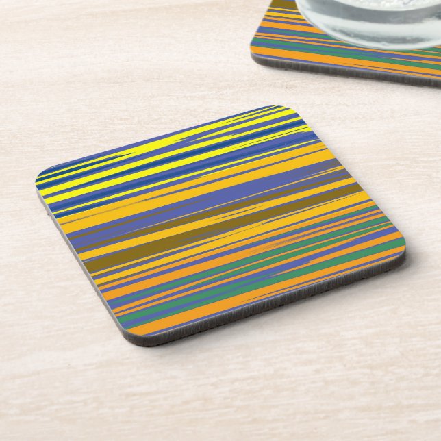 Abstract Colorful Stripes Pattern Beverage Coaster (Left Side)