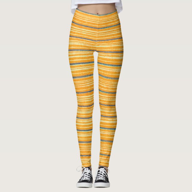 Abstract Colorful Stripes Pattern Leggings (Front)