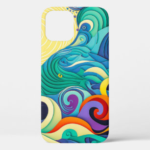 Abstract Colorful Sun Waves Line Art Illustration iPhone 12 Pro Case