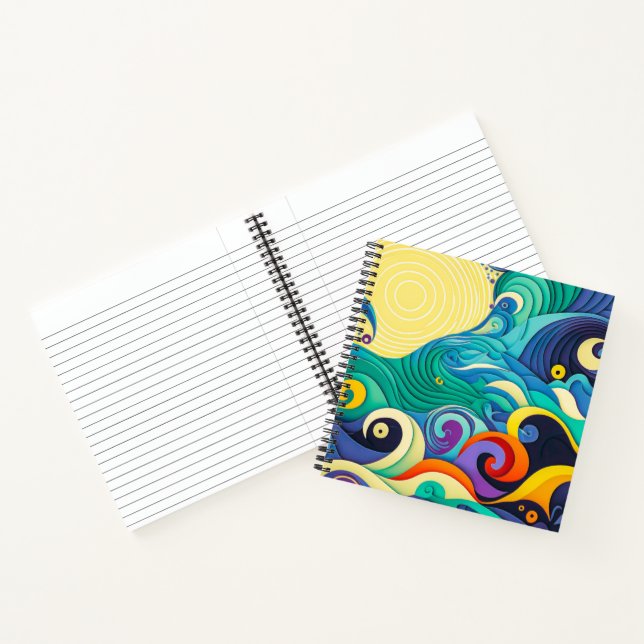 Abstract Colorful Sun Waves Line Art Illustration Notebook (Inside)