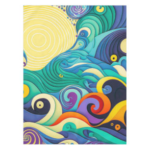 Abstract Colorful Sun Waves Line Art Illustration Tablecloth